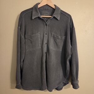 AERIE Charcoal Gray Oversized Cozy Button Down Sweatshirt Shacket Women's SZ S
